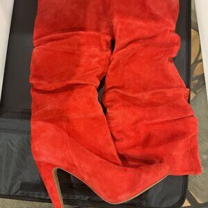 Women's Tomato Colored Suede Boots – Elevated Edge in Every Step ( NEW)